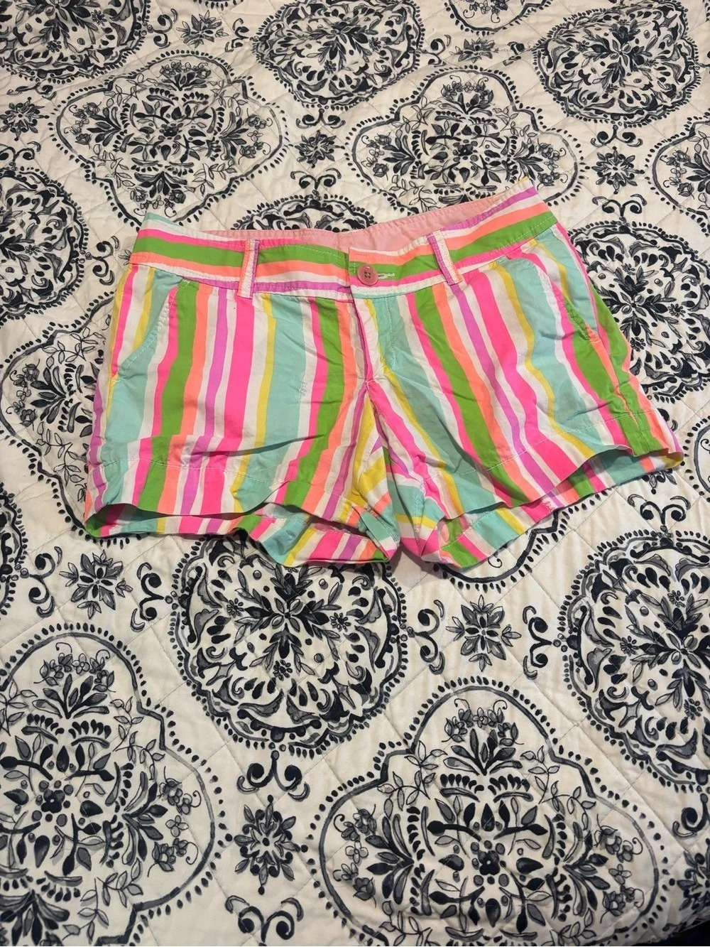 Lilly Pulitzer Striped High-Waist Shorts in Pink & Green Size 2